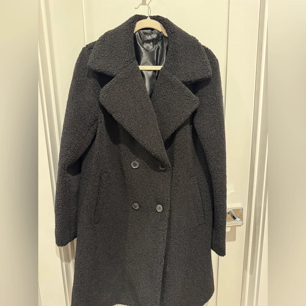 Ralph Lauren faux fur black coat. Women’s Sherpa jacket large L small lining fix - Picture 11 of 11